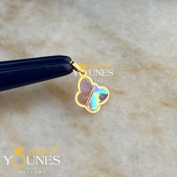 آویز طلا سواروسکی پروانه ای صورتی کم رنگ